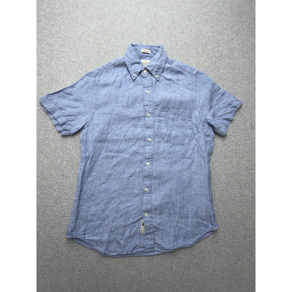 J.Crew Mens XS Blue Irish Linen Short Sleeve Button Down Classic Shirt Casual